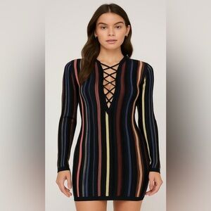 NWOT ANIMALE STRIPE BODYCONE  MINI DRESS WITH METALLIC ACCENTS. STRECHY
